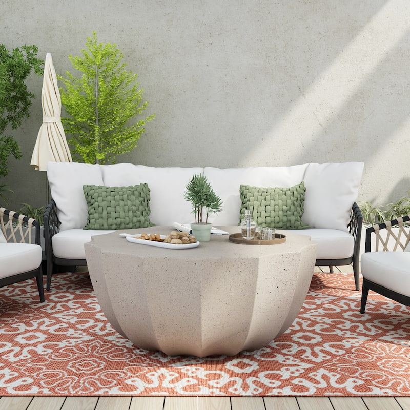 35.43 Inch Modern Coffee Table With Waterproof And Cement Design For Living Room, Dark Wood Grain Color