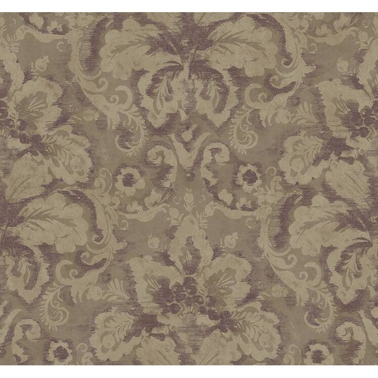 Seabrook Designs Brutus Floral Damask Unpasted Wallpaper - 27 in. W x 27 ft. L - Metallic Taupe & Plum