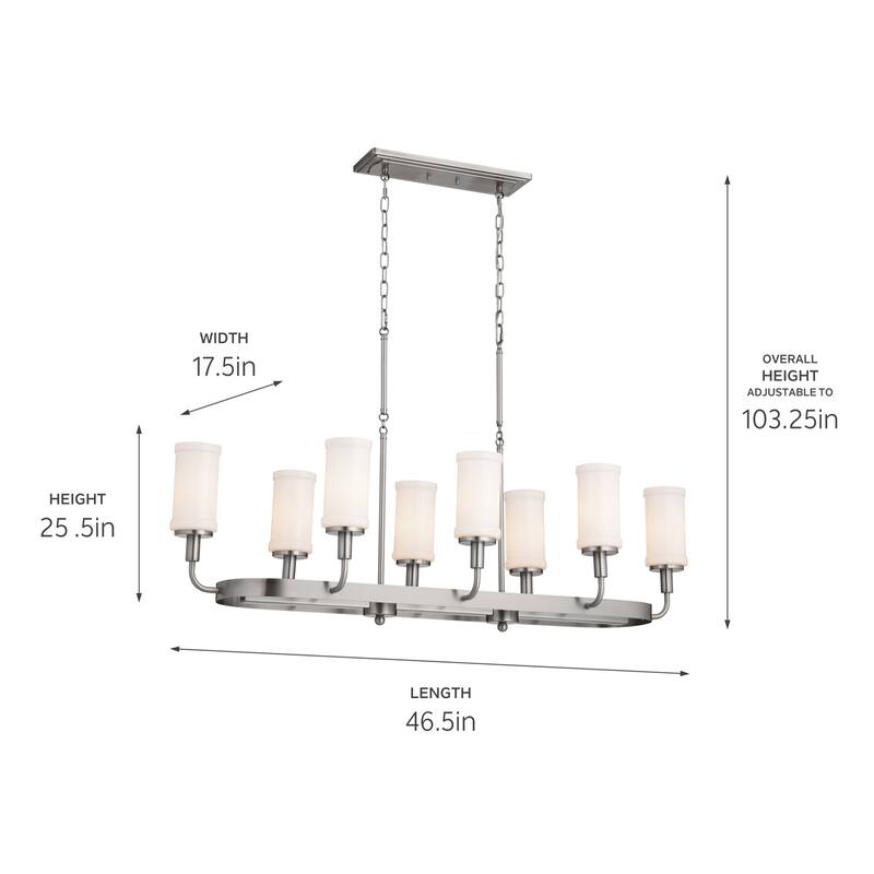 Kichler Lighting Vetivene 48 inch 8-Light Linear Chandelier Classic Pewter with Opal Glass