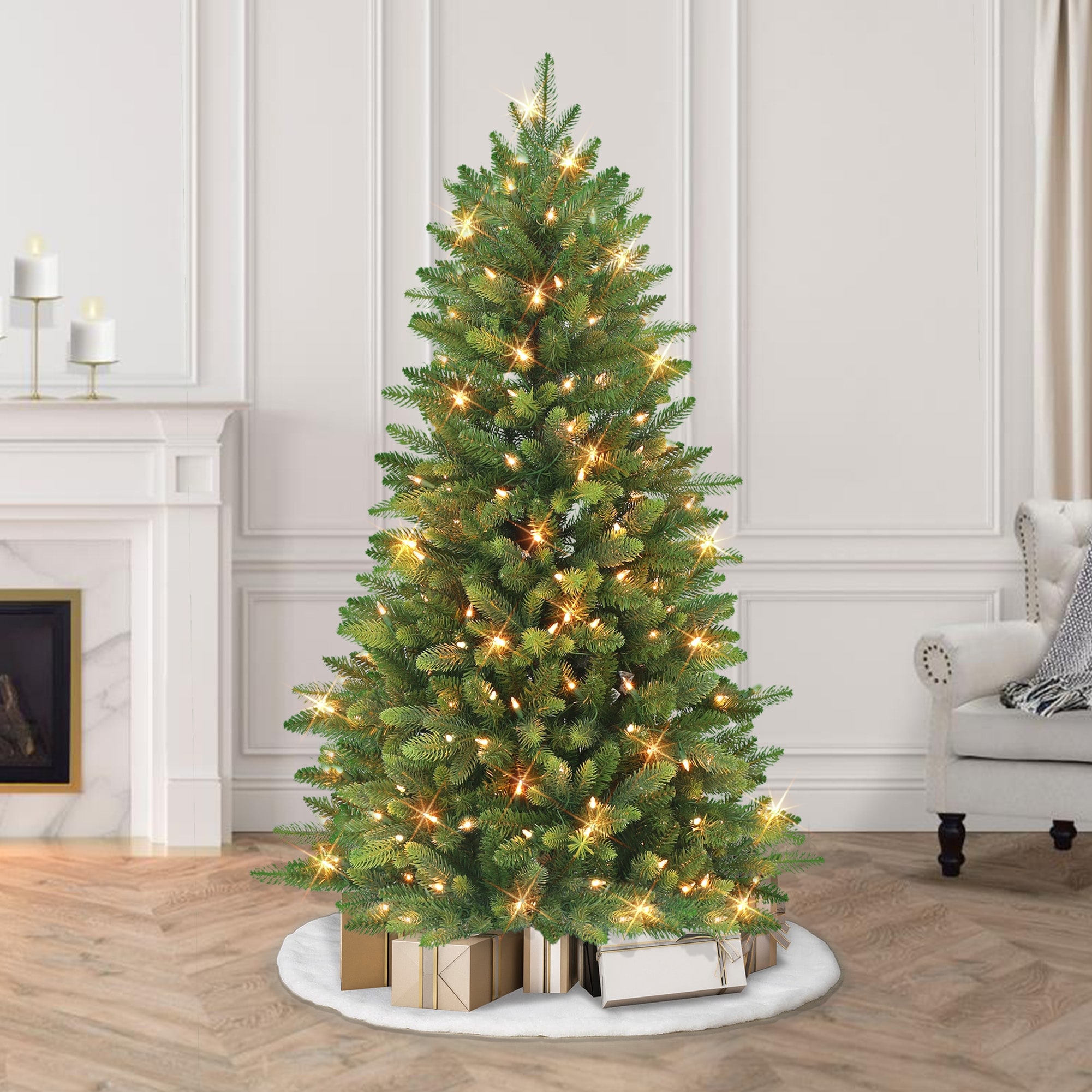 Puleo International 4.5 Ft. Pre-lit Slim Westford Spruce Artificial ...