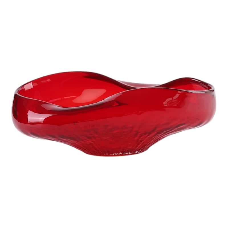 Glass Decorative Bowl Abstract Oval Modern Accent Home Decor - 6" Red - 15.25" x 8.75" x 5.5"