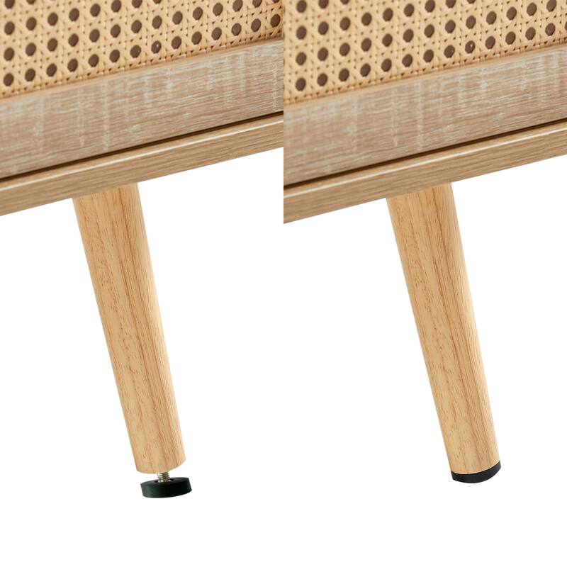 Anmytek Rattan Coffee Table with Storage Modern Walnut Living Room Centerpiece Organizer