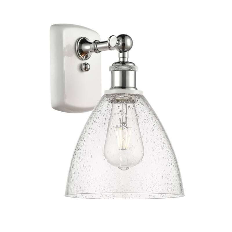 Innovations Lighting 516-1W-11-8 Bristol Sconce Bristol 11" Tall Wall - White and Polished Chrome / Seedy