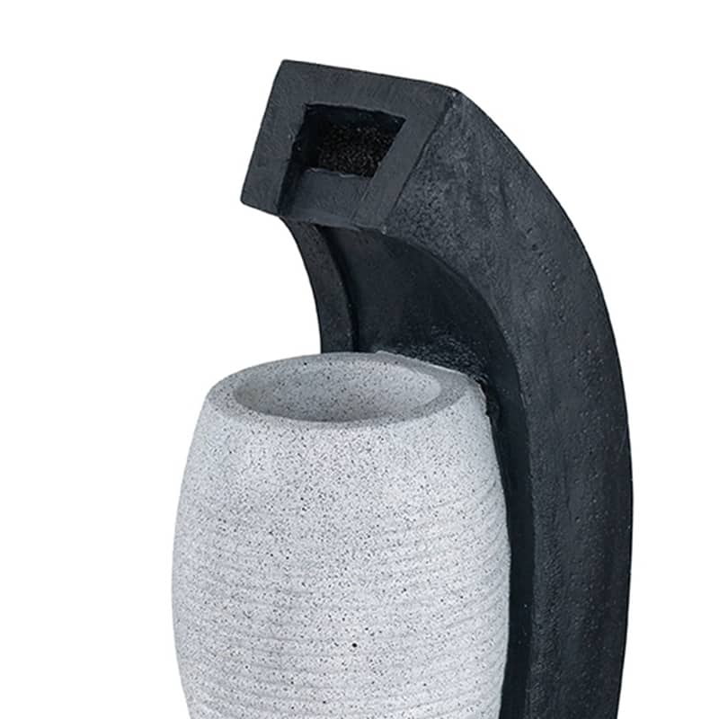 10x8.1x23.4" Black and White Water Fountain with Vase Design, with Light and Pump, for Indoor and Outdoor