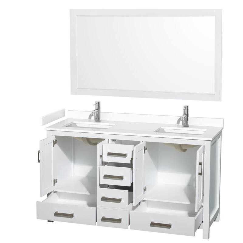 Sheffield Bathroom Vanity Set, Cultured Top, 58-Inch Mirror