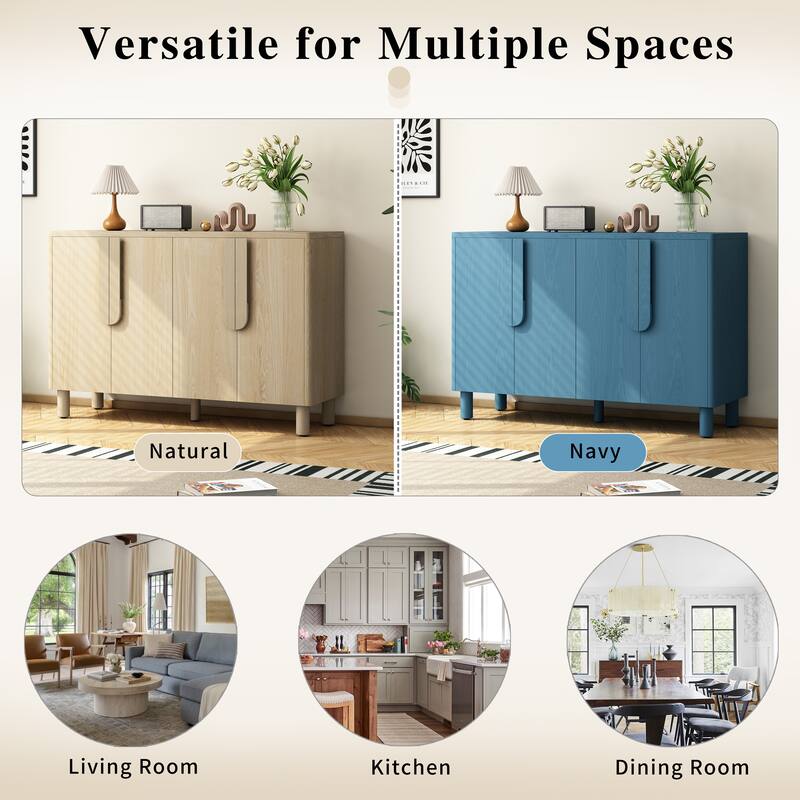 Sideboard Buffet Storage Cabinet, Wood Accent Entryway Console Table Sofa Table with Unique Arc Handles and Adjustable Shelves