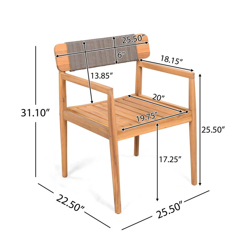 4-Piece Acacia Wood Patio Set Outdoor Dining Table Chairs with Armrests All-Weather