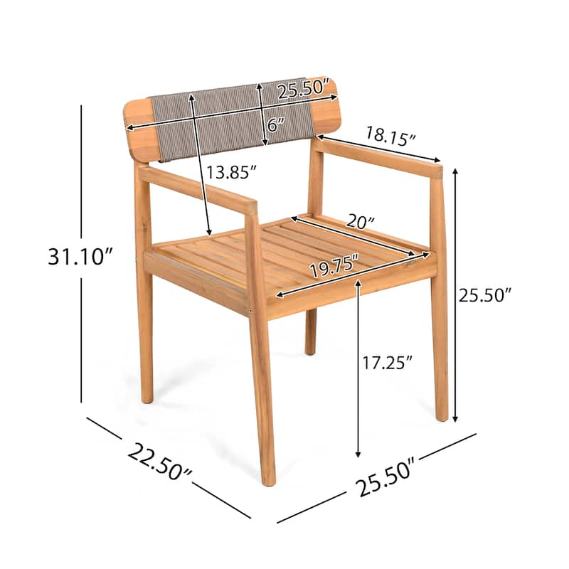 Creativebraided ACACIA wood outddoor dining table and chairs iwth armressts,,suitable for outddoor dining and leisure places