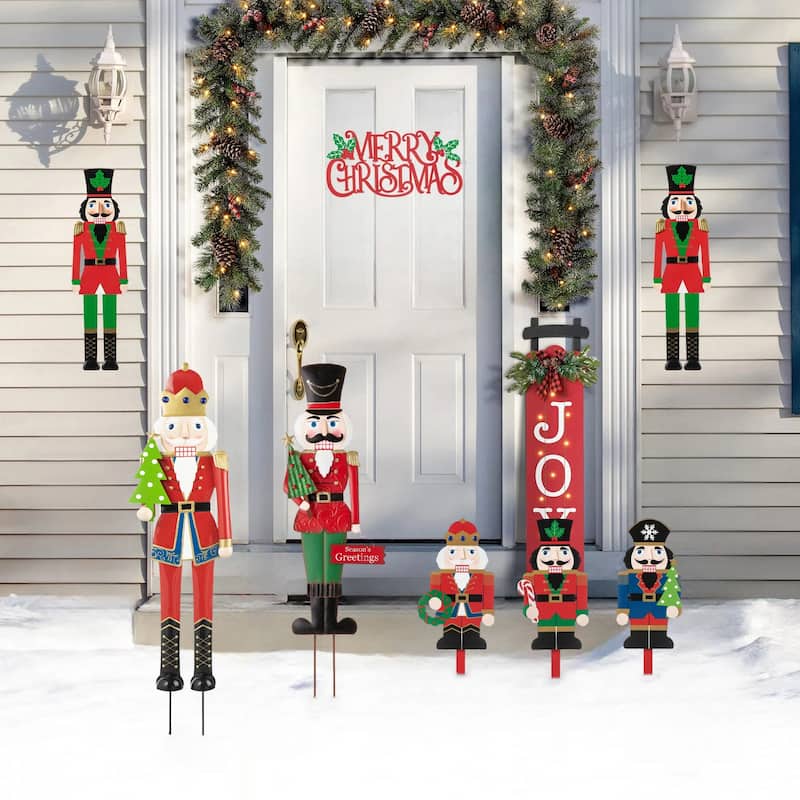 Glitzhome Christmas Nutcracker Yard Stakes Standing Hanging Decor(2-3 Functions)
