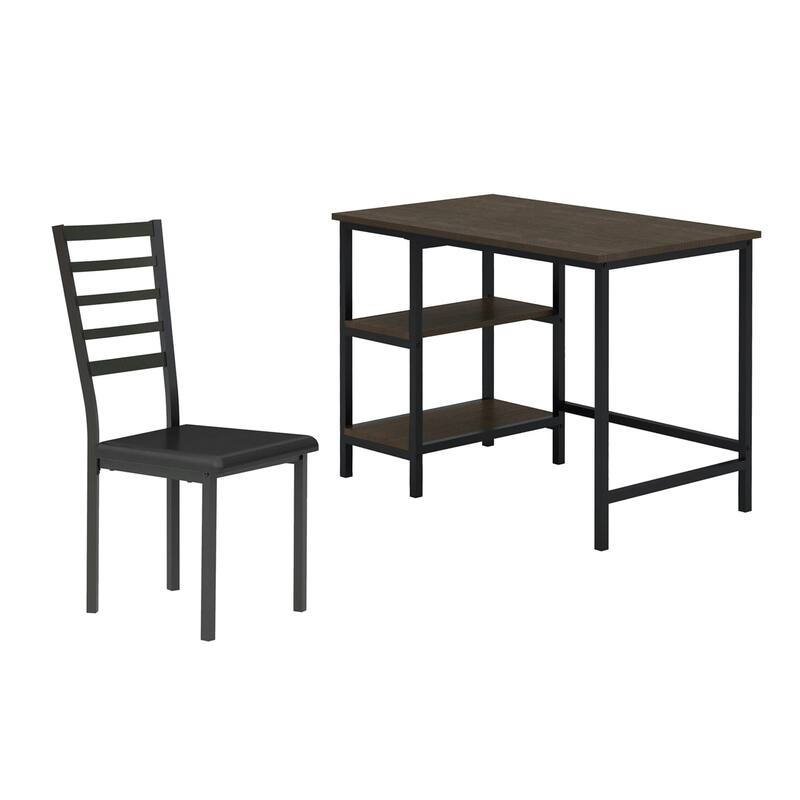 Metal And PU Study Computer Set With Writing Desk And PU Chair, Black