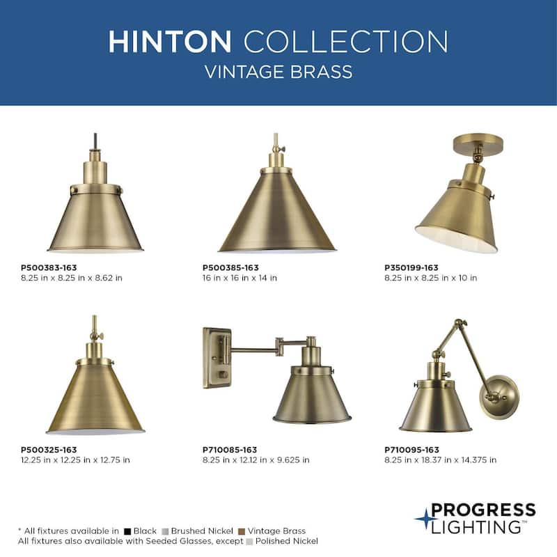 Hinton Collection One-Light Vintage Brass Modern Farmhouse Pendant - 8.25 in x 8.25 in x 8.62 in