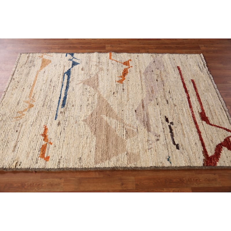Moroccan Oriental Rug Hand-Knotted Wool Carpet - 4'0" x 5'10"