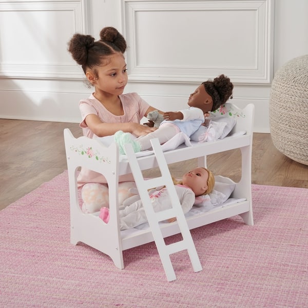 slide 2 of 6, Badger Basket Doll Bunk Bed with Ladder and Bedding - White Rose
