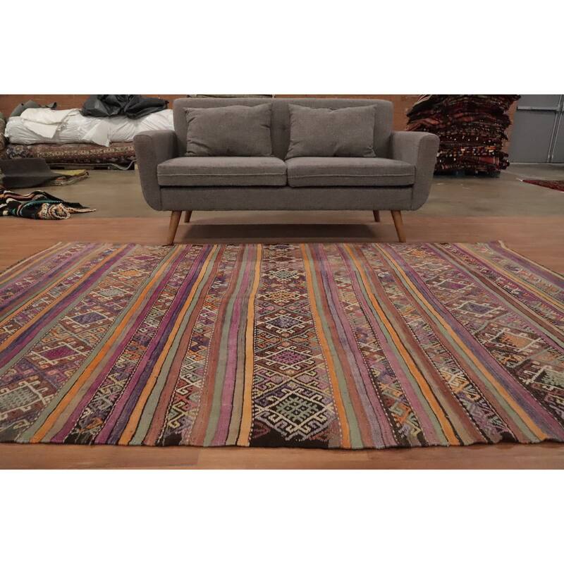 Hand Woven Oriental 100% Wool Carpet Southwestern Tribal Multi-Colored Kilim Area Rug - 8' 6'' X 5' 11''