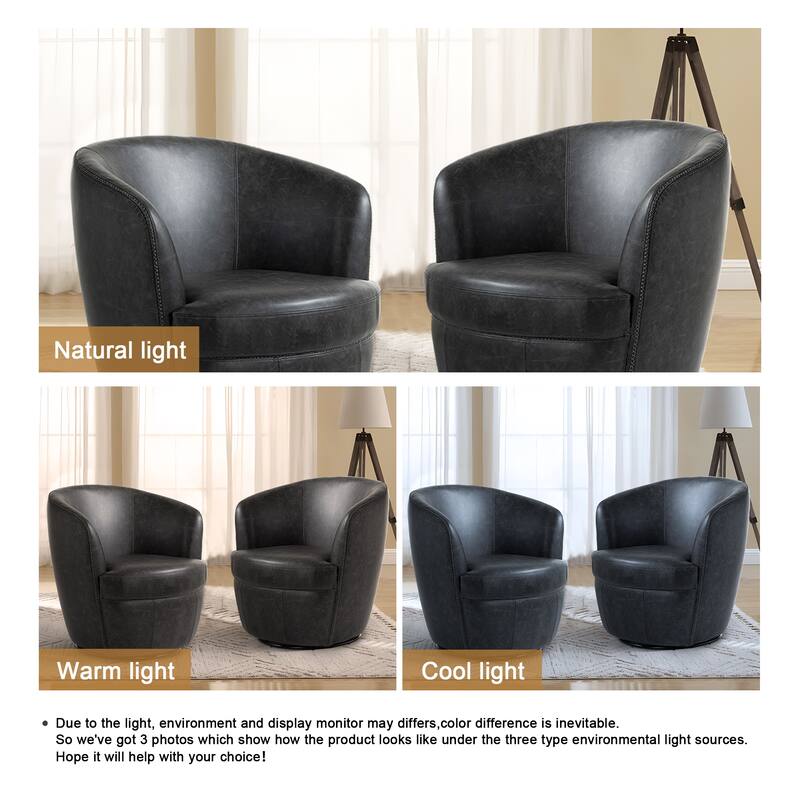 2 Set Faux Leather Club Swivel Barrel Accent Chair