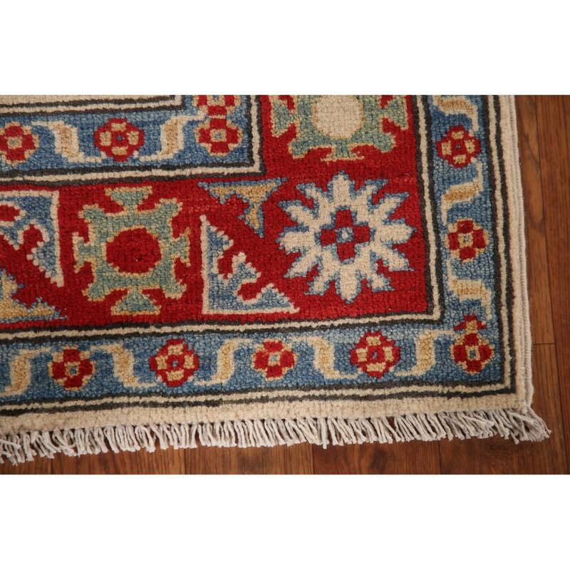 Geometric Grey Kazak Foyer Rug Hand-Knotted Wool Carpet - 2'6" x 3'11"