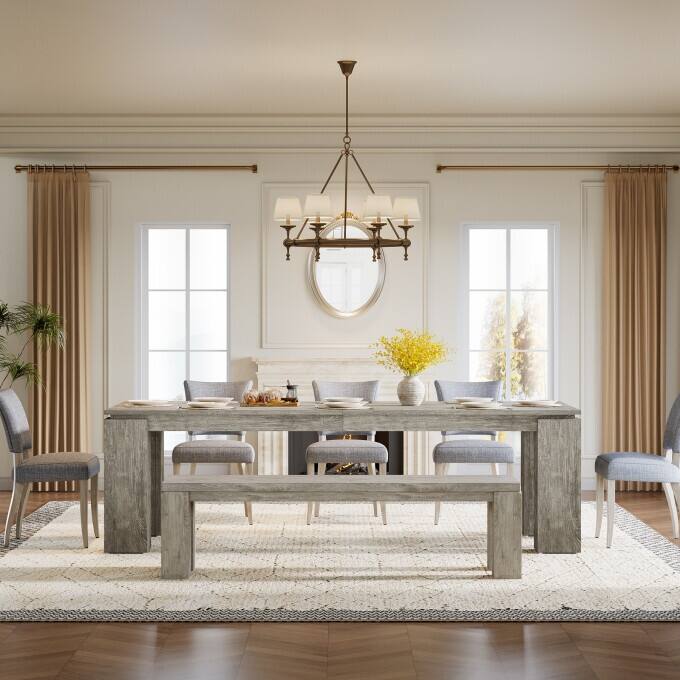 Extra Long Wood Dining Table, 86 Inches Modern Kitchen Table