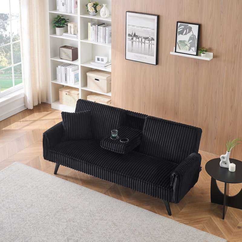 Corduroy Loveseat Sofa with 2 Cup Holder Lounge Couch, Adjustable Backrest Sleeper Sofa Bed for Living Room Recliner Sofa