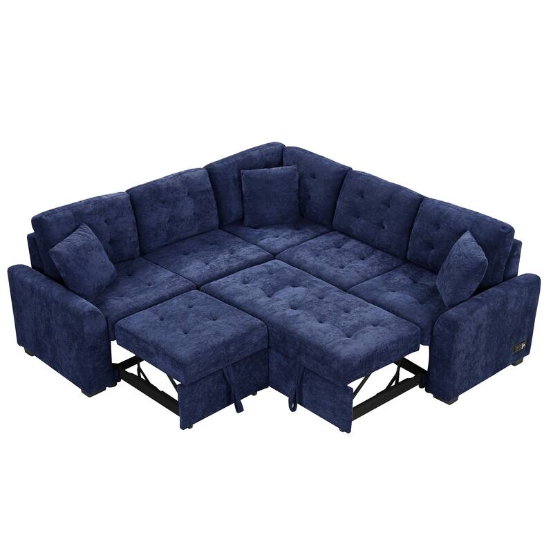 Nestfair L-shape Sofa Bed Pull-out Sleeper Sofa with Wheels and USB Ports and Power Sockets