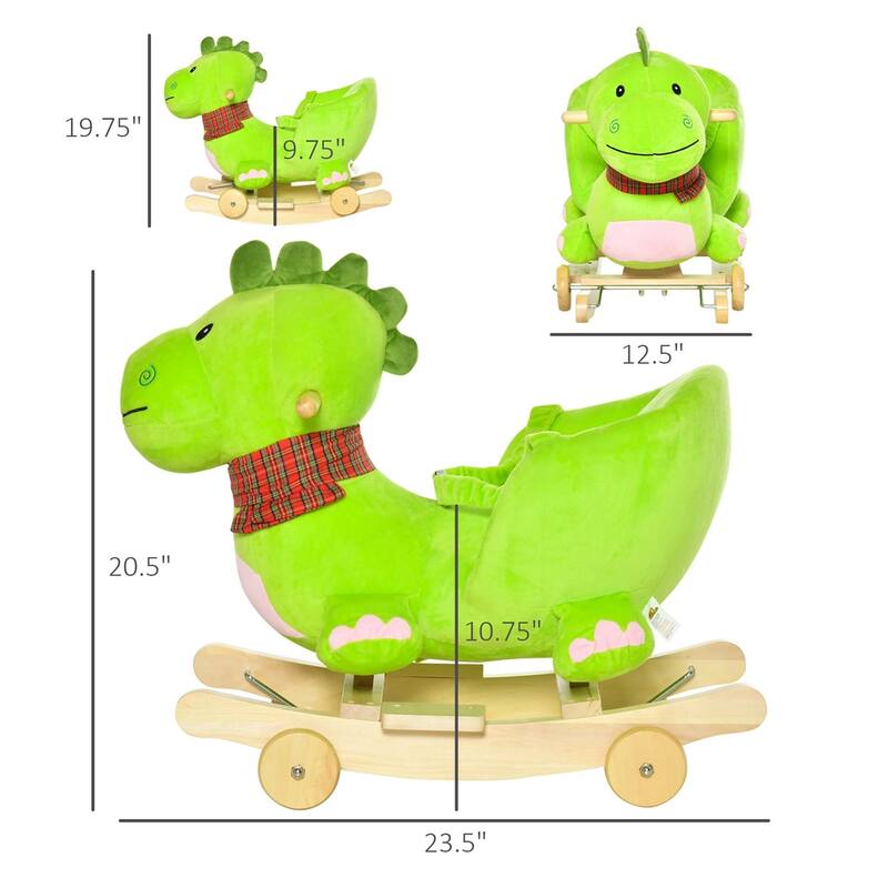 Plush Dragon and Dinosaur 2 in 1 Rocking and Rolling Ride On Toy with Music for Toddlers 18 to 36 Months