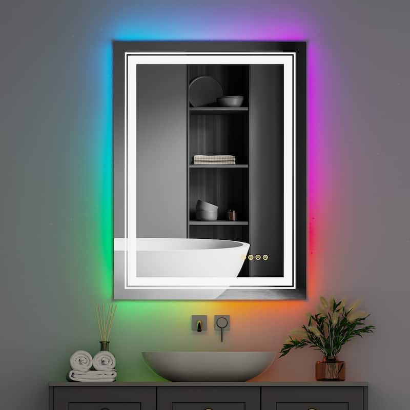 LED Wall Bathroom Mirror with Dimmer and RGB Backlit