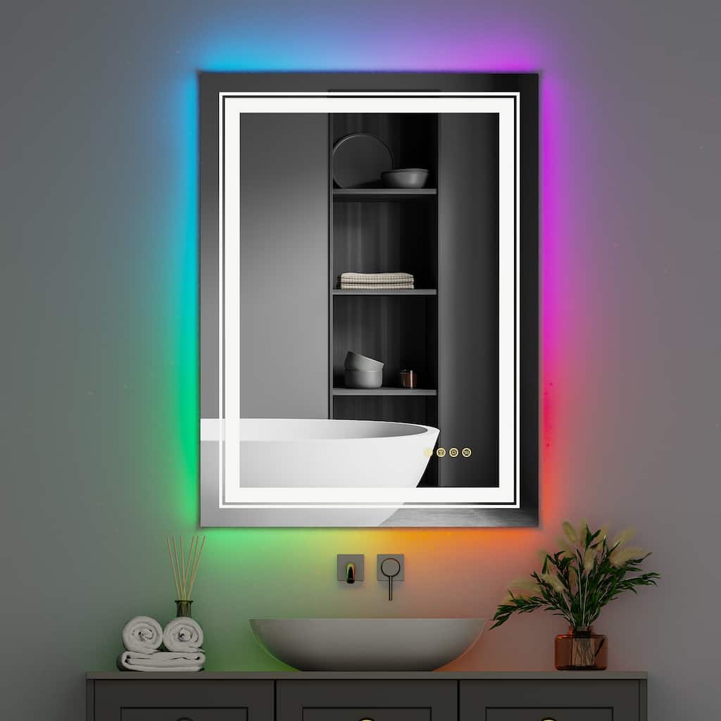 LED Wall Bathroom Mirror with Dimmer and RGB Backlit