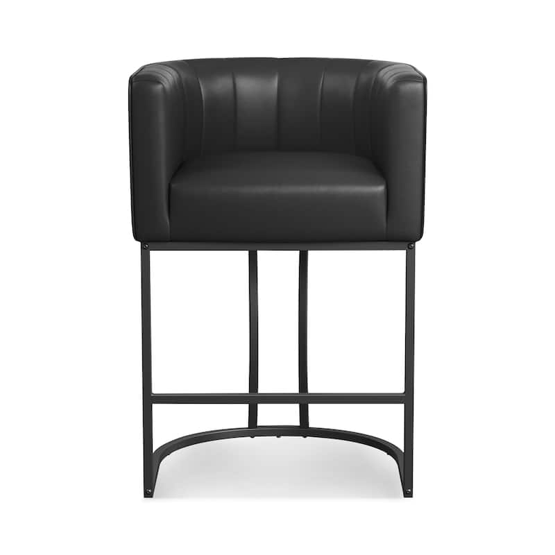 Modern 26.in Counter Height Stool Low Back Upholstered/PU Leather Barrel Bar Stool with Metal Frame
