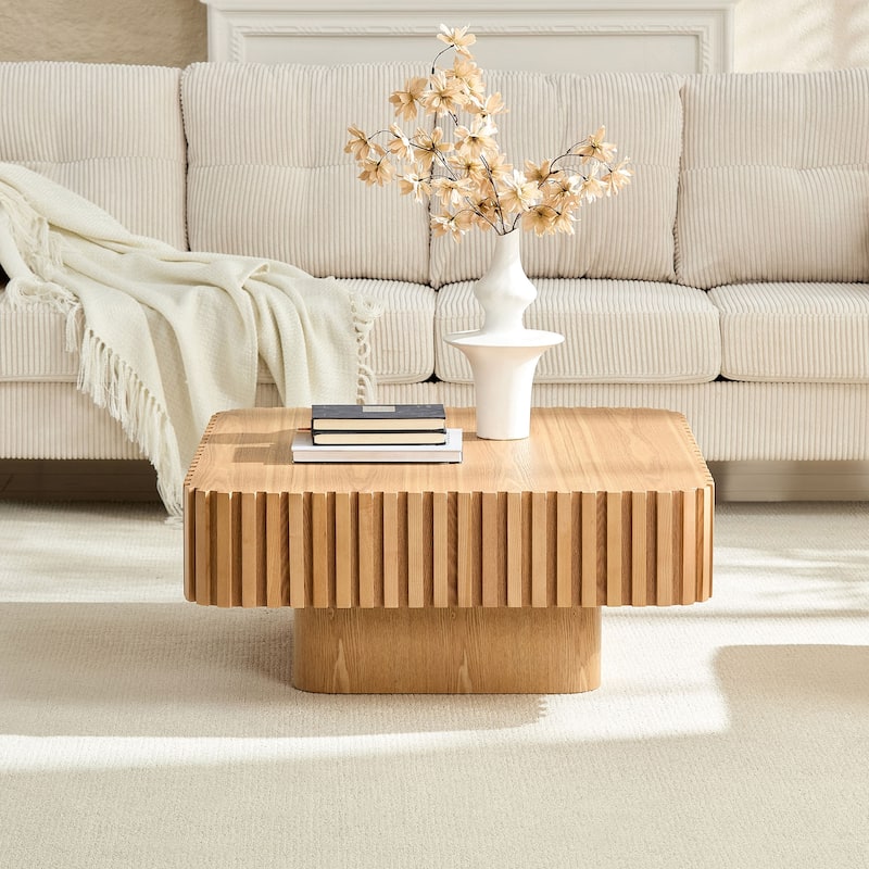 Modern Handcraft Square Coffee Table with Fluted Design