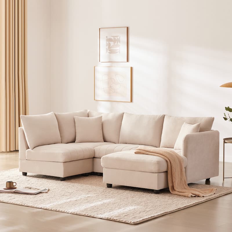 Modular Sectional Sofa With Deep Seat,Vertical Stripes,5 Seat Corner Couch With Movable Ottoman,Throw Pillows,L-Shaped