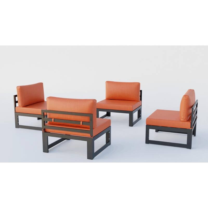 LeisureMod Chelsea 4-Piece Armless Patio Sectional Sofa Set with Cushions for Patio Porch Backyard Garden