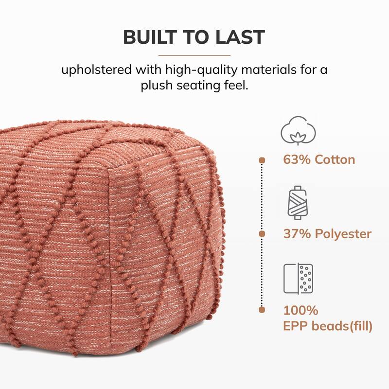Jani Pouf Ottoman - Cotton-Blend Upholstery with Firm EPP Bead Filling - Footrest or Extra Seating for Living Room