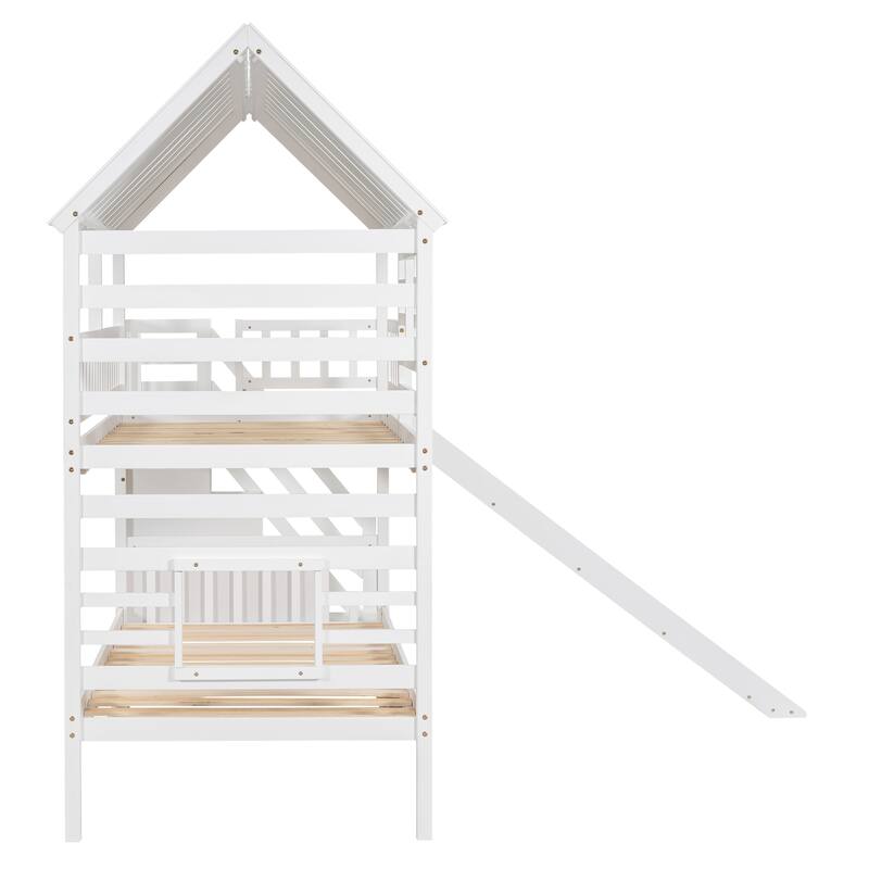Twin Over Twin House Bunk Bed With Slide And Windows