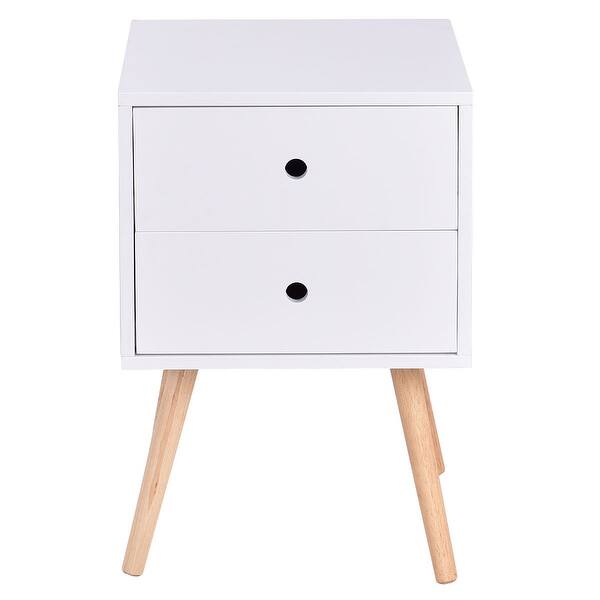 Shop Costway White Side End Table Nightstand W 2 Drawers Mid Century Overstock 17920337