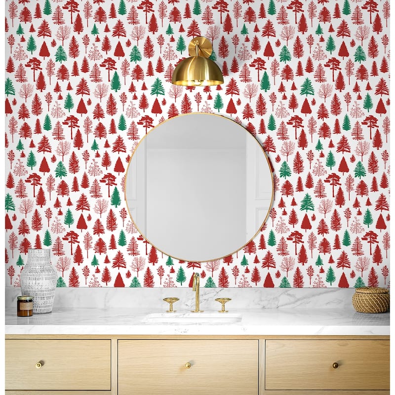 NextWall Winter Forest Christmas Peel and Stick Wallpaper