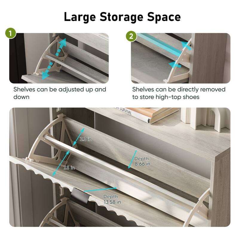 Free Standing Shoe Storage Organizer with Wave Doors