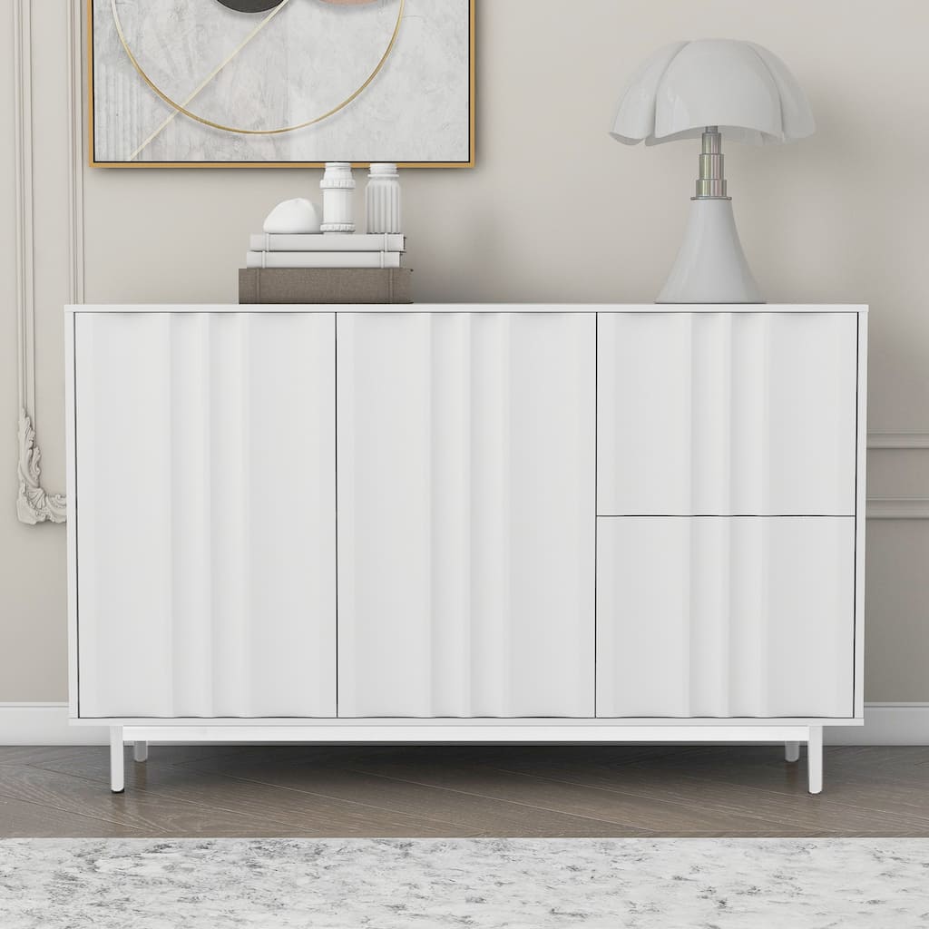 Buffet Cabinet with 2 Doors & Drawers, Multi-Functional Storage Cabinet, Entryway Table with Adjustable Shelf & Metal Legs