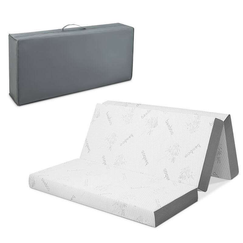 4-Inch White Grey Tri-Fold Design Memory Foam Mattress with Cooling Gel for Home or Travel