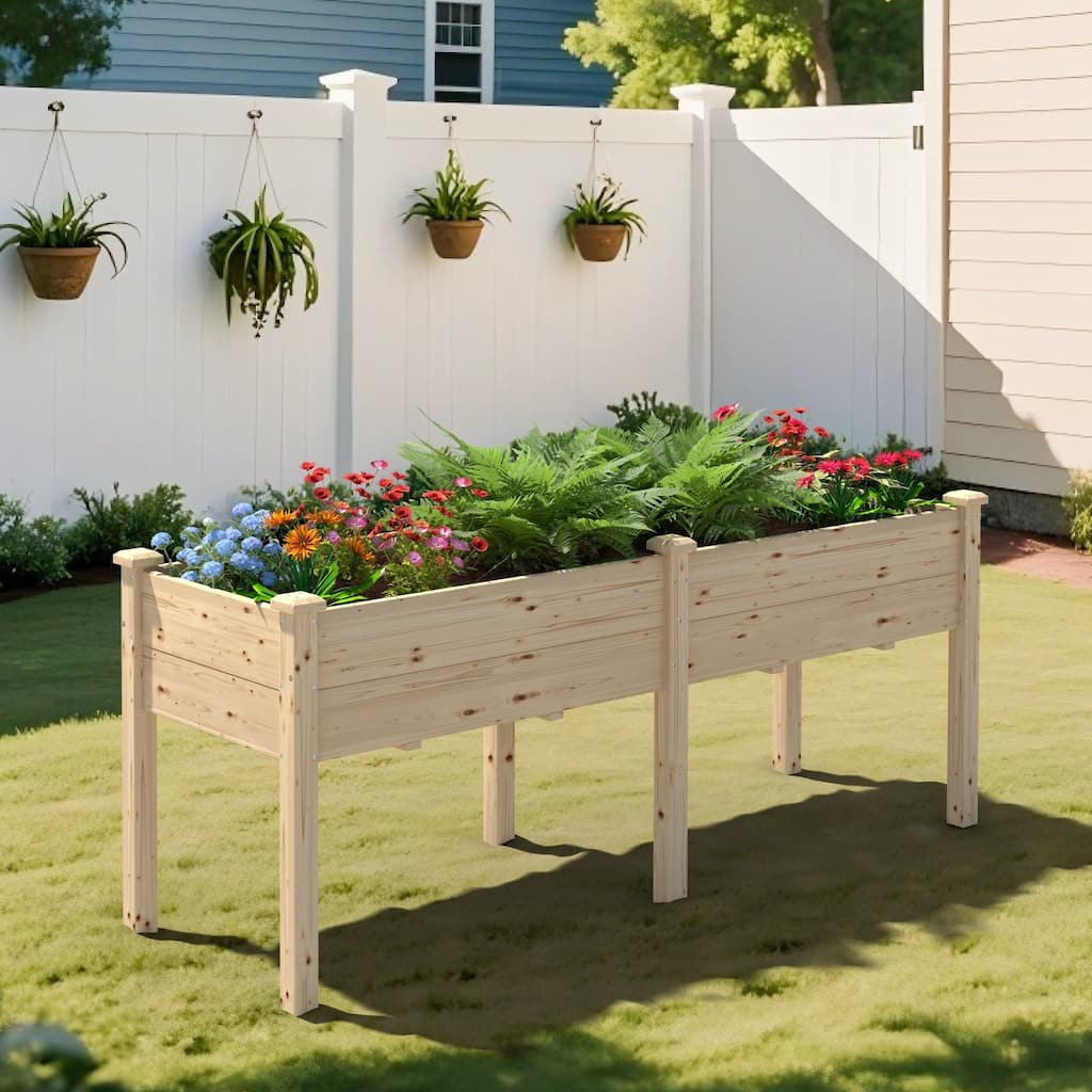 VEIKOUS Raised Garden Bed Outdoor, 6.8 Cu.Ft Large Planting Space, Solid Cedar Wood Planter Box