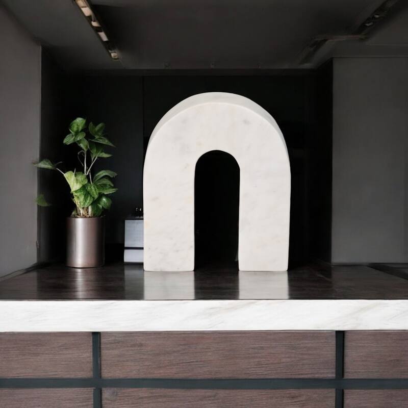 Sagebrook Home Modern Stone and Marble Decorative Accent with Geometric Arch Design