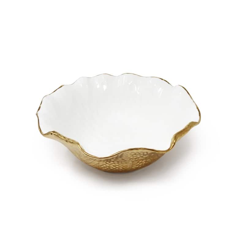White/Gold Salad Bowl New Bone China Scalloped Edge