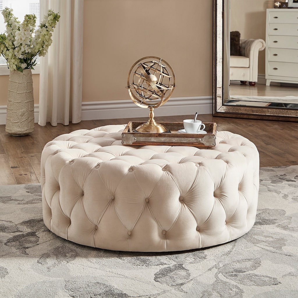 Knightsbridge Round Tufted Rolling Ottoman by iNSPIRE Q Artisan