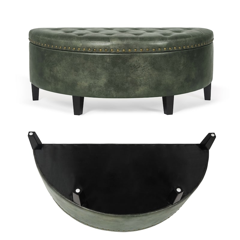Adeco Half Moon Storage Ottoman Semi Circle Bench
