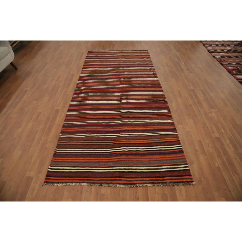 Hand Woven Oriental 100% Wool Carpet Southwestern Geometric Multi-Colored Kilim Area Rug - 10' 3'' X 4' 7''