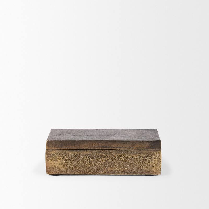 Porschia Small Antiqued Gold Metal Decorative Box - 7.9L x 4.0W x 2.8H