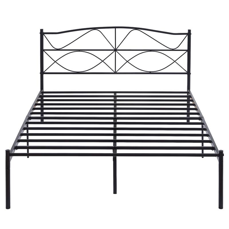 VECELO Metal Platform Bed Frame with Curved Headboard and Under-Bed Storage-No Box Spring Needed, Twin/Full/Queen Size