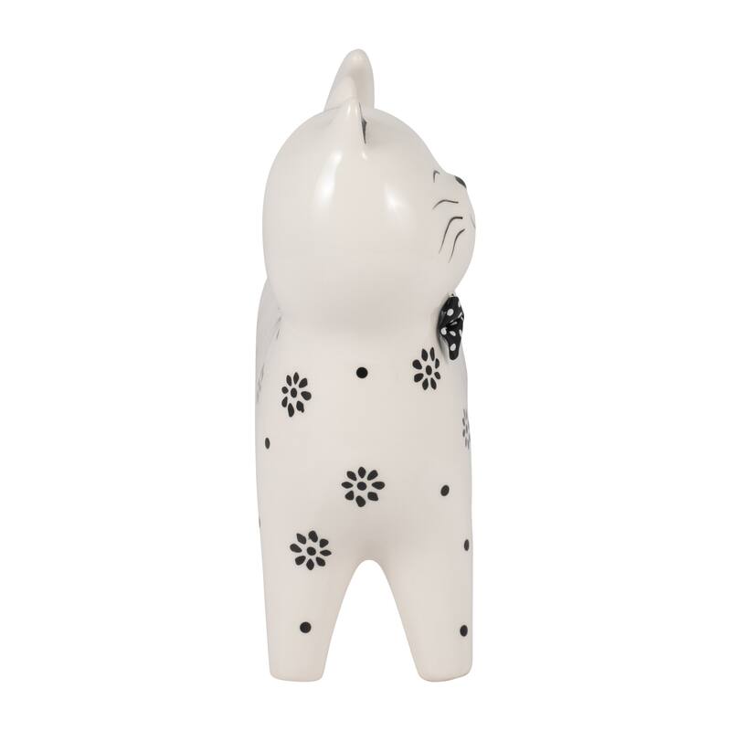 Sagebrook Home Ceramic White Novelty Daisies Cat, Accent Piece Sculpture Home Decor Collectible