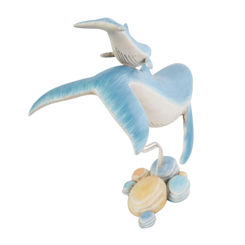 Polystone Whale Swimming Mother and Baby Sculpture with Yellow Accents - Blue - Roche River Decor - 6"W x 18"L x 17"H