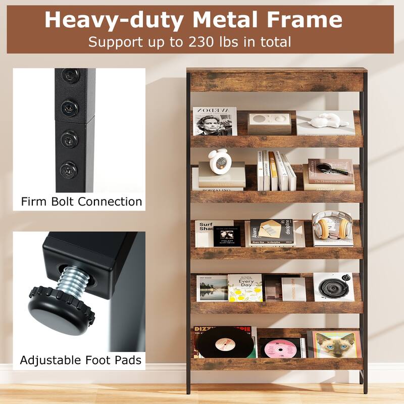 Gymax 6-Tier Bookshelf Industrial Tall Bookcase w/ Angled Shelves &
