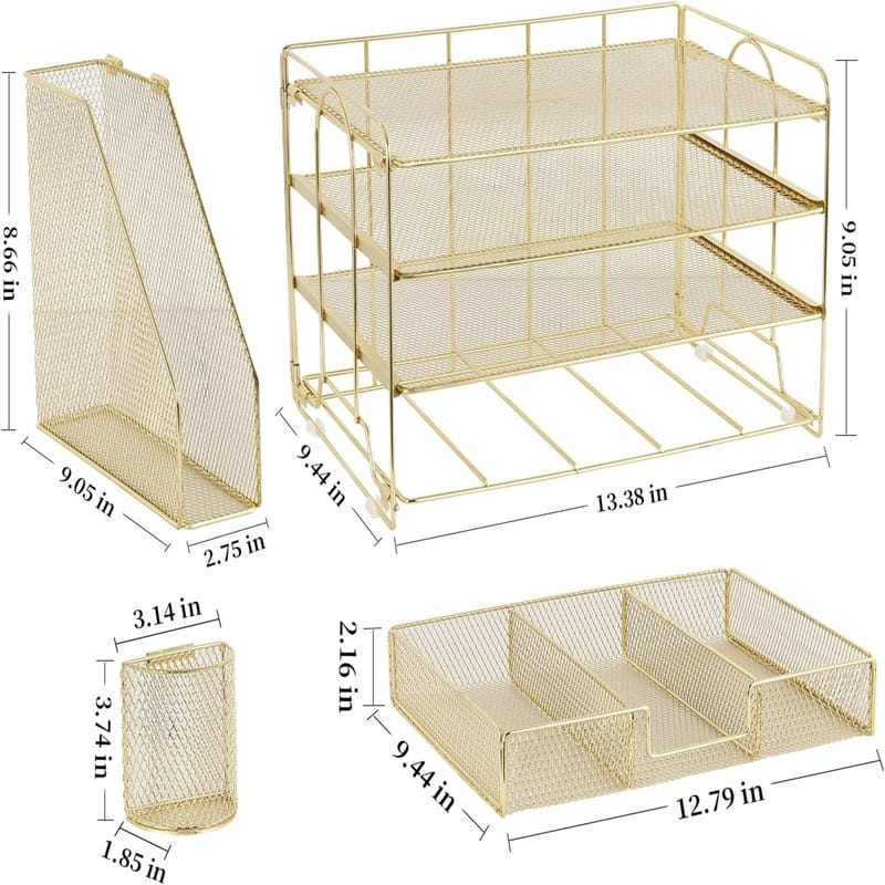 4 Tier Letter Tray Office Desk Organizers - 9.44"D x 13.38"W x 9.05"H