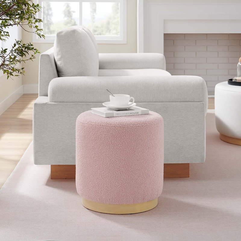 Tilden 16" Round Sherpa Upholstered Ottoman